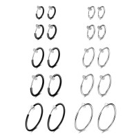 Evevil 10 Pairs Clip On Earrings Fake Earrings Hypoallergenic Non-Piercing Clip On Hoops Earrings, Steel Plated & Black Plated Color