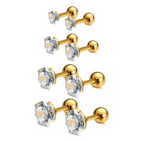 Charisma Gold Plated 3-4-5-6mm Cartilage Stud Earrings For Women Screw Back Earrings Cubic Zirconia Helix Tragus Barbell 4 Pair Set