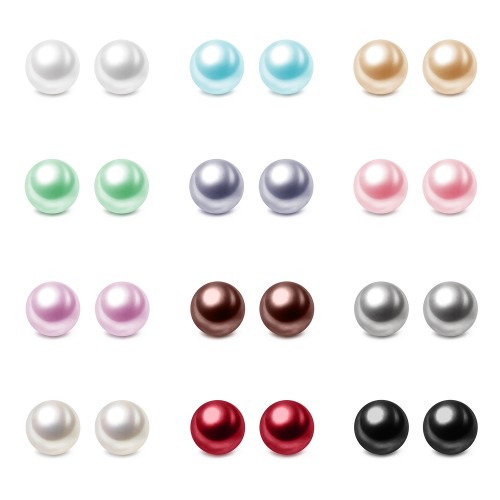 Charisma 6mm Pearl Stud Earrings Set for Girls Women Hypoallergenic Composite Faux Pearl Earrings Pack 12 Pairs Mixed Color