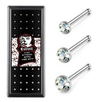 Evevil 60pcs 22G Nose Studs Rings Stainless Steel Clear White Crystal Nose Studs Bone Hypoallergenic Piercing Jewelry Mixed Crystal Sizes Box Set