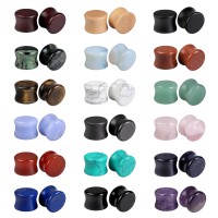 Evevil Wood Mixed Stone Plugs 18 Pairs/36 Pieces Set 9/16" 14mm Ear Plugs Ear Tunnels Ear Gauges Double Flared Ear Expander Stretcher Set